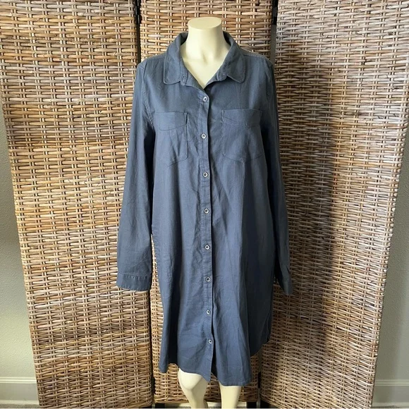 Prana Yarrow Organic Cotton Casual Button Down Shirt Dress Blue XL NWT - Picture 2 of 16